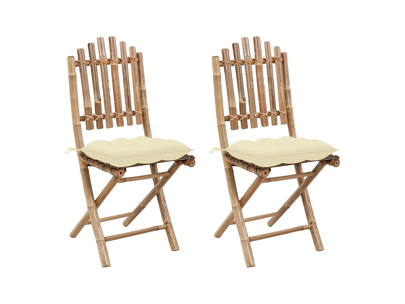 Chaises pliables de jardin lot de 2 avec coussins Bambou