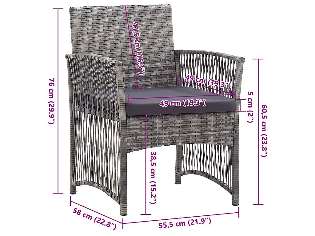 Gartensessel mit Sitzkissen 2 Stk. Anthrazit Poly Rattan