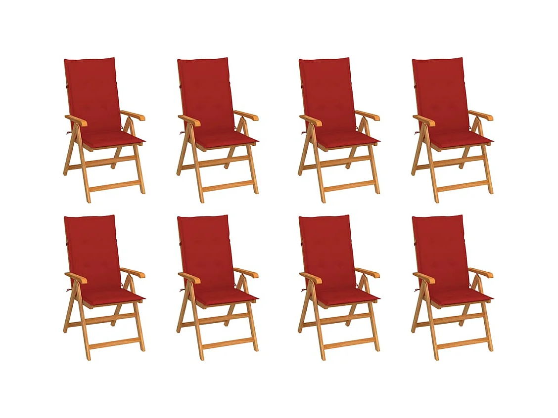 Chaises inclinables de jardin et coussins lot de 8 Teck solide