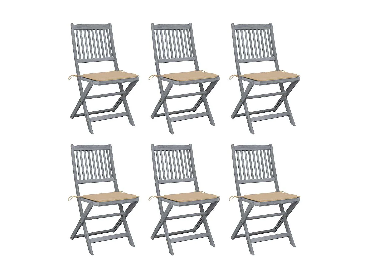 Chaises pliables d'extérieur lot de 6 et coussins Bois d'acacia
