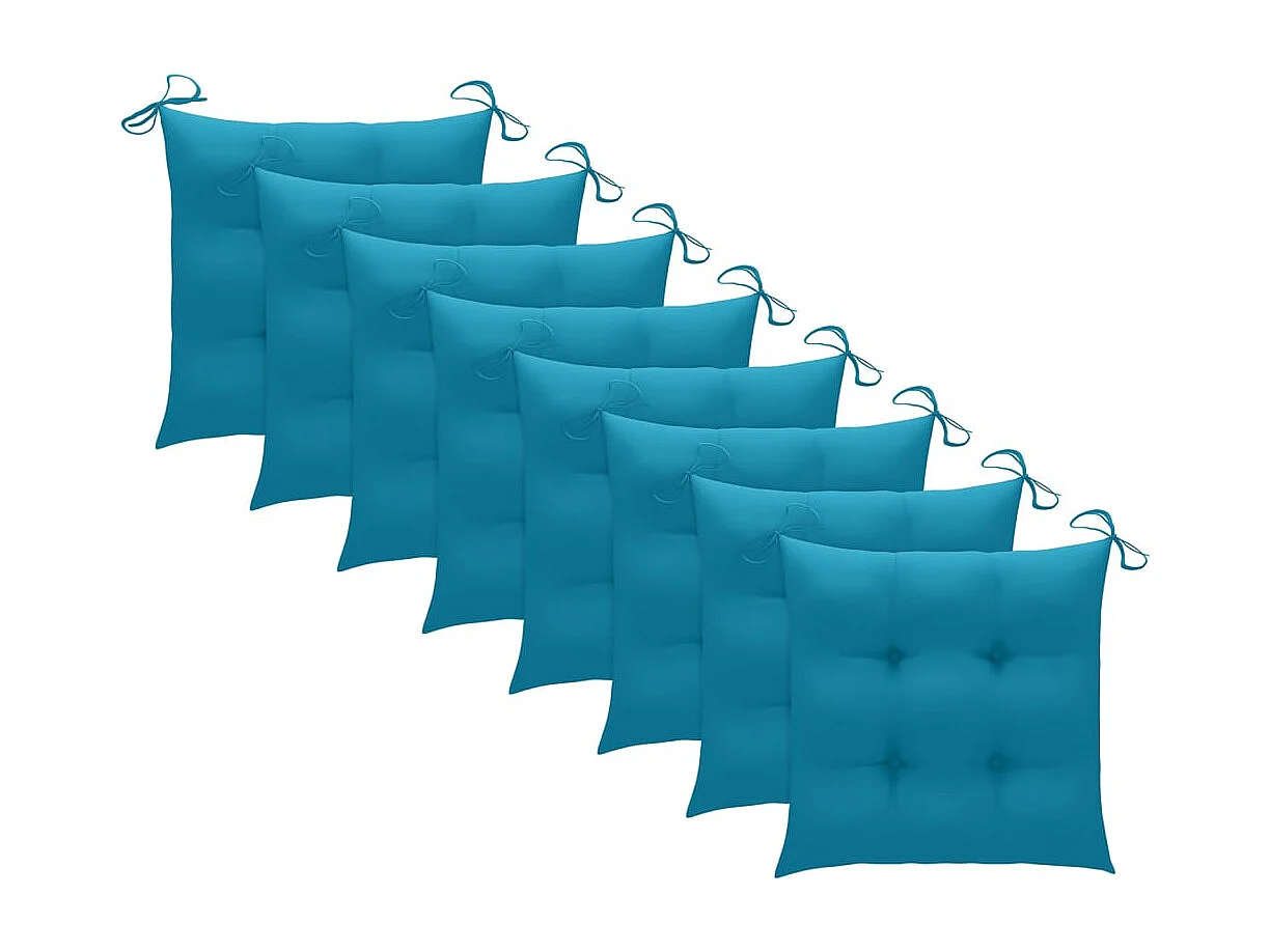 Cadeiras de jardim c/ almofadões azul-claro 8 pcs teca maciça