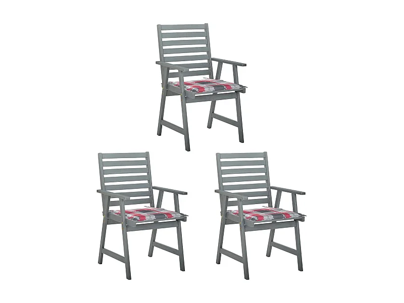 Cadeiras de jantar p/ jardim 3 pcs c/ almofadões acácia maciça