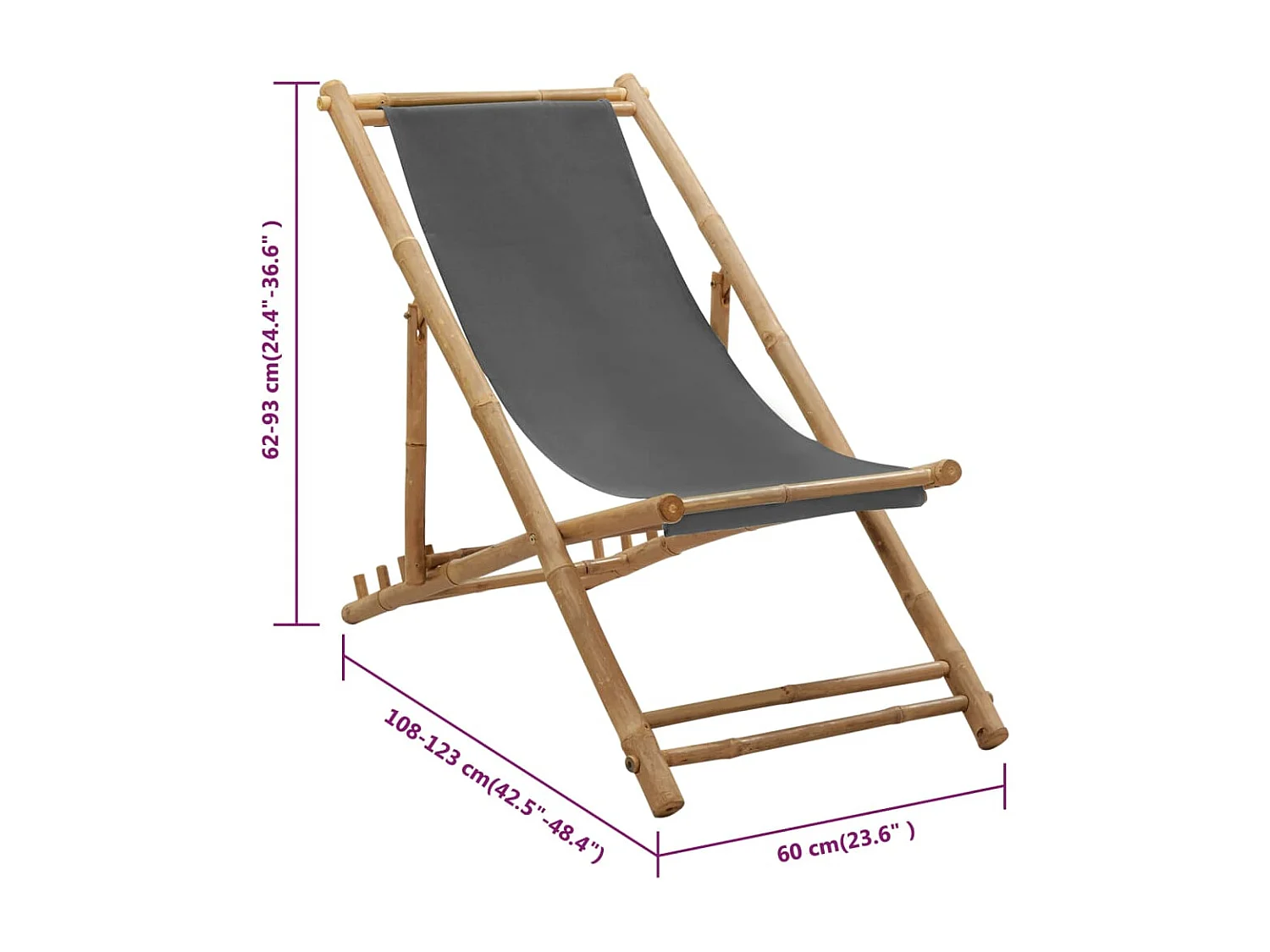 Chaise de terrasse Bambou et toile Gris foncé