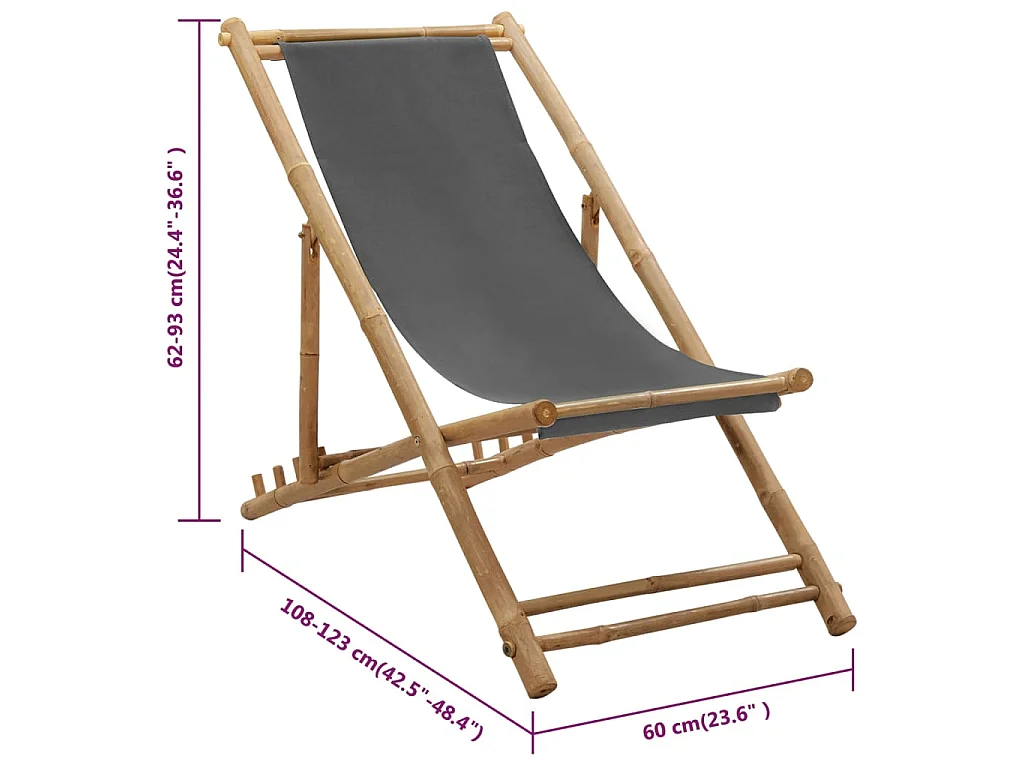 Chaise de terrasse Bambou et toile Gris foncé