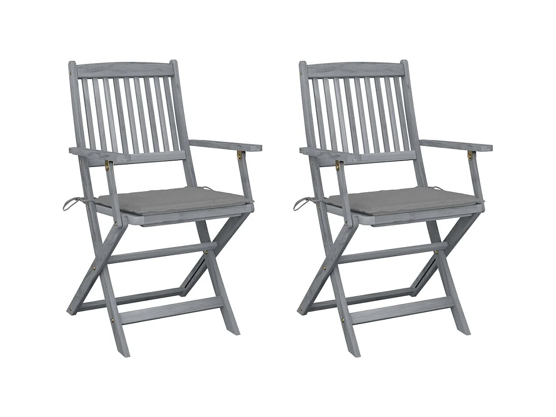 Chaises pliables d'extérieur lot de 2 et coussins Bois d'acacia