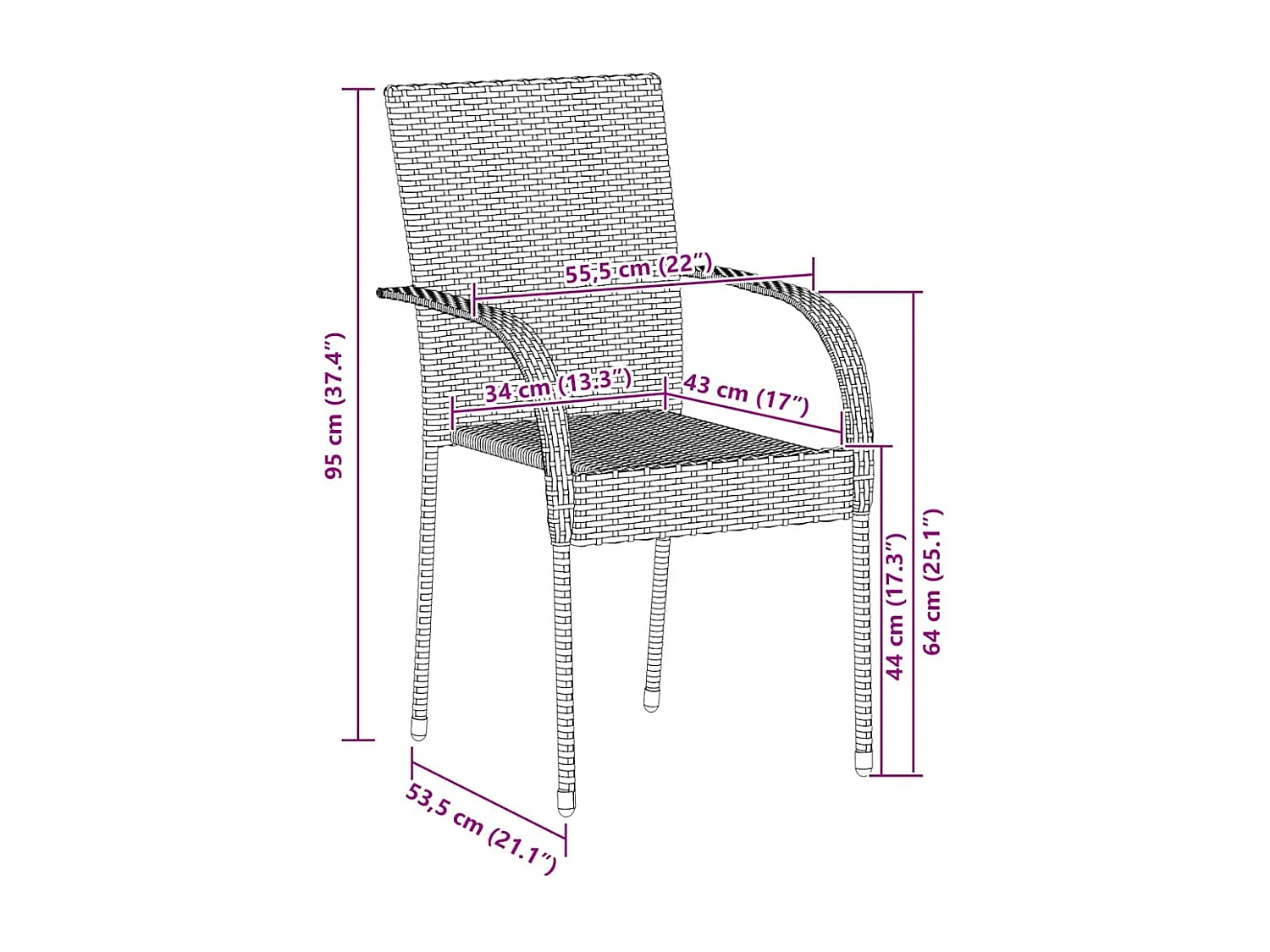 Tuinstoelen stapelbaar 4 st poly rattan grijs