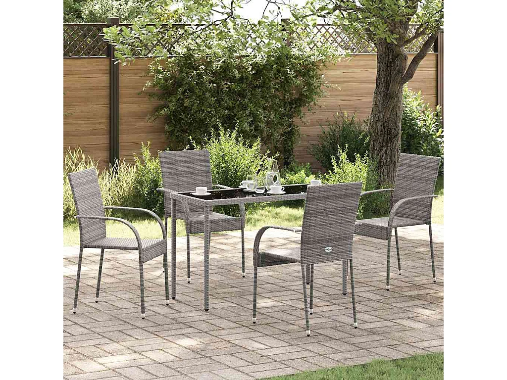 Chaises empilables d'extérieur lot de 4 Gris Résine tressée