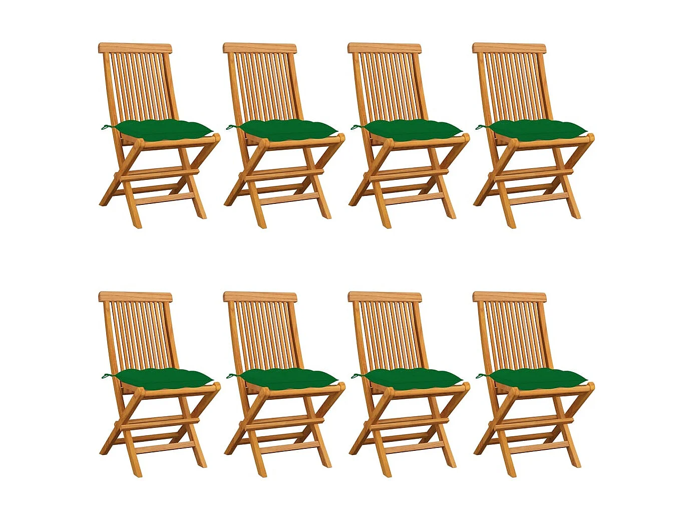 Tuinstoelen 8 st met groene kussens massief teakhout
