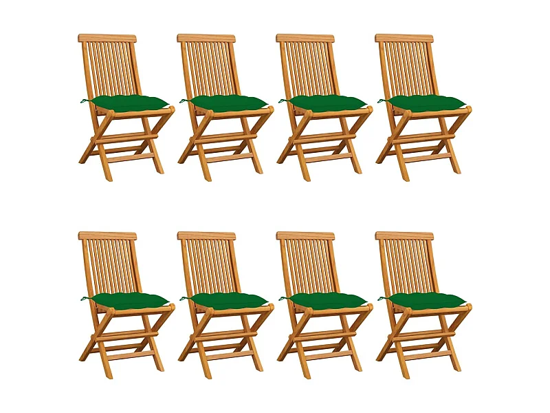 Gartenstühle mit Grünen Kissen 8 Stk. Massivholz Teak