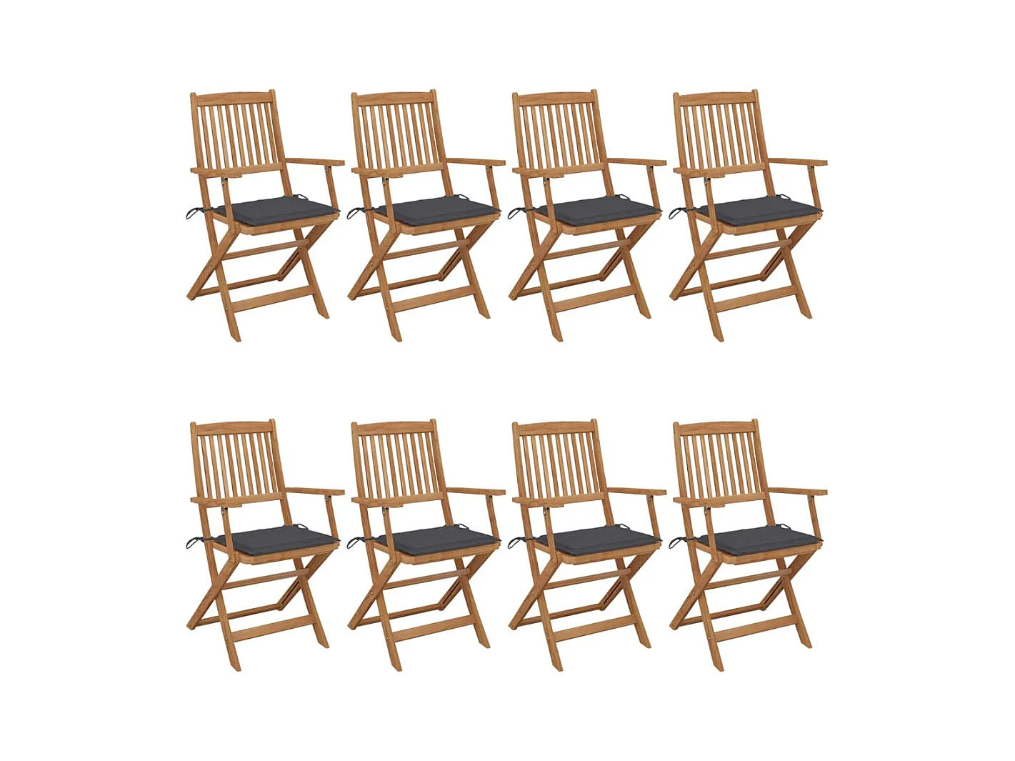 Chaises pliables de jardin lot de 8 avec coussins Bois d'acacia