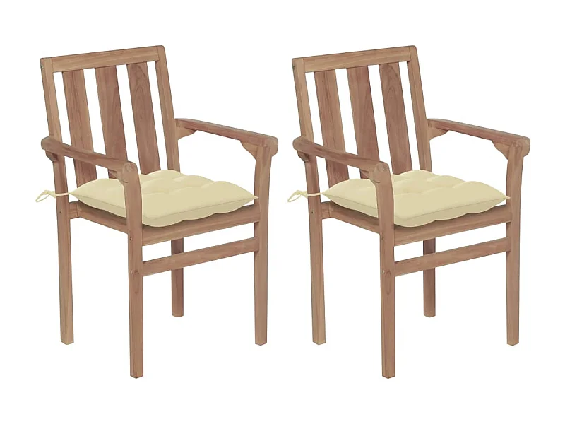 Gartenstühle 2 Stk. mit Cremeweißen Kissen Massivholz Teak