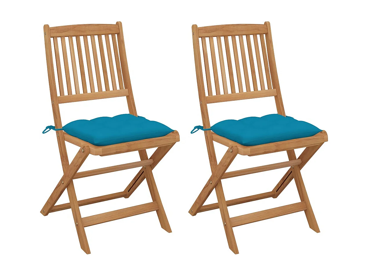 Chaises pliables de jardin lot de 2 avec coussins Bois d'acacia