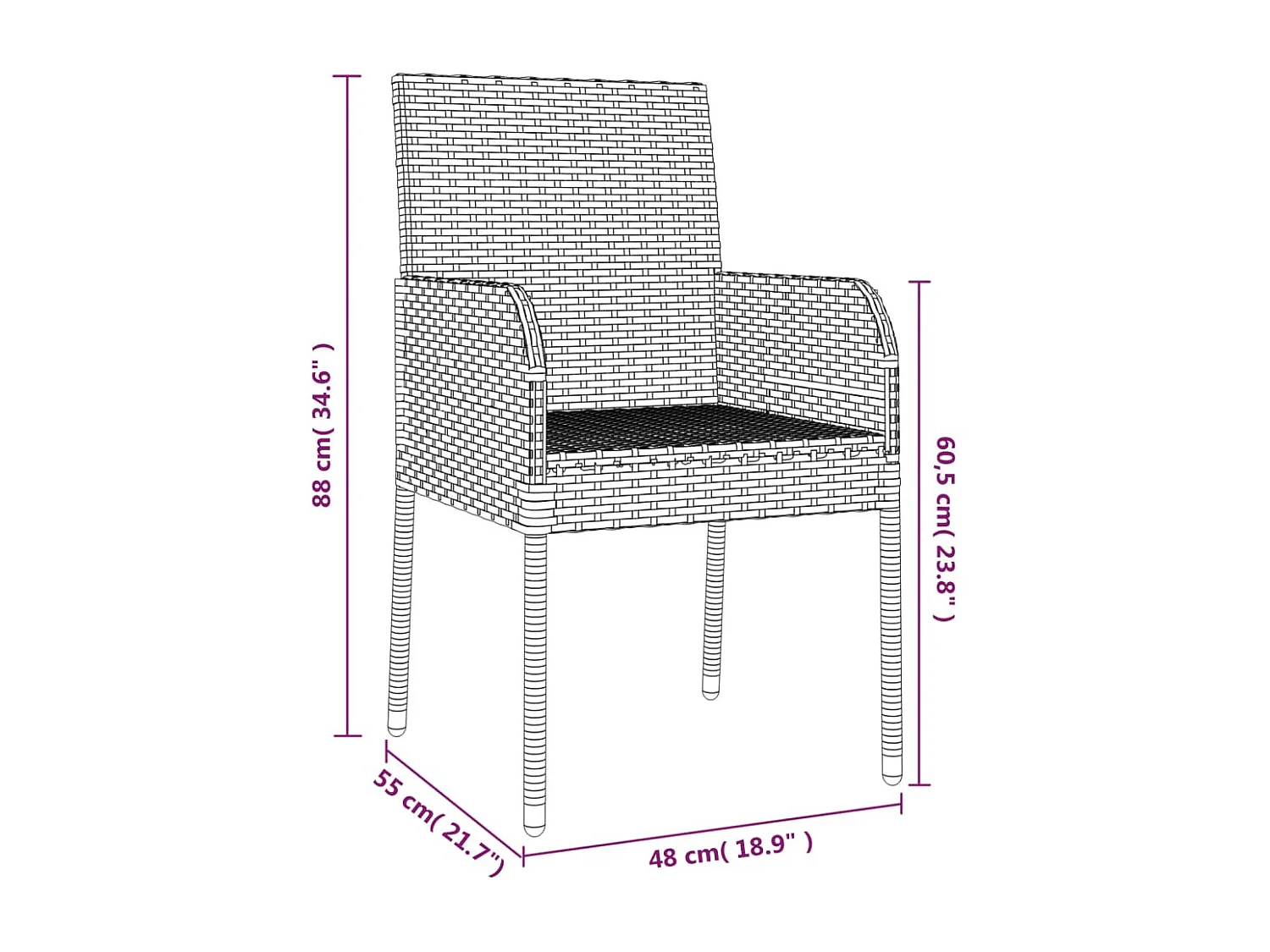 Chaises de jardin avec coussins lot de 4 Résine tressée Gris