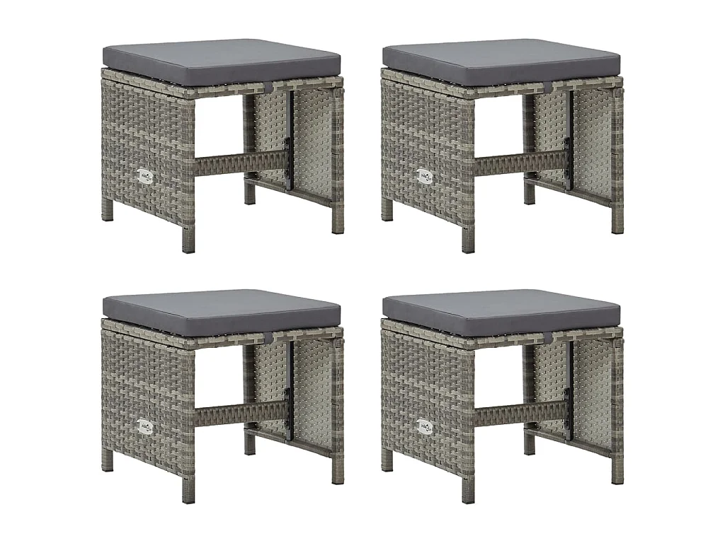 Bancos de jardim 4 pcs com almofadões vime PE cinzento