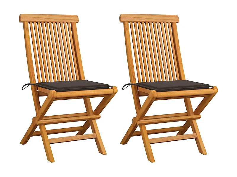 Chaises de jardin et coussins taupe lot de 2 Bois teck massif