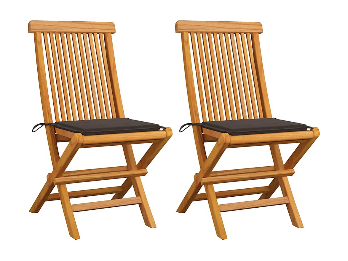 Chaises de jardin et coussins taupe lot de 2 Bois teck massif