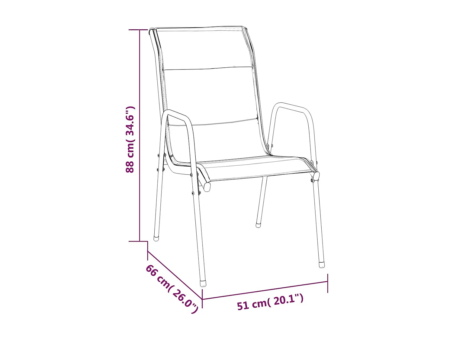 Sedie da Giardino 4 pz in Acciaio e Textilene Nere