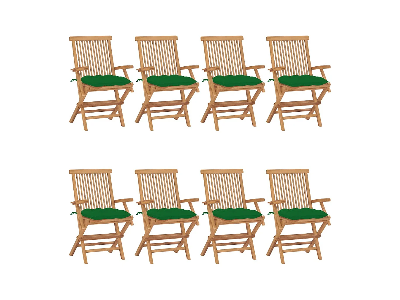 Chaises de jardin avec coussins vert lot de 8 Bois teck massif