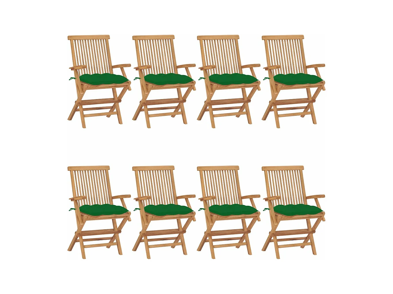 Chaises de jardin avec coussins vert lot de 8 Bois teck massif