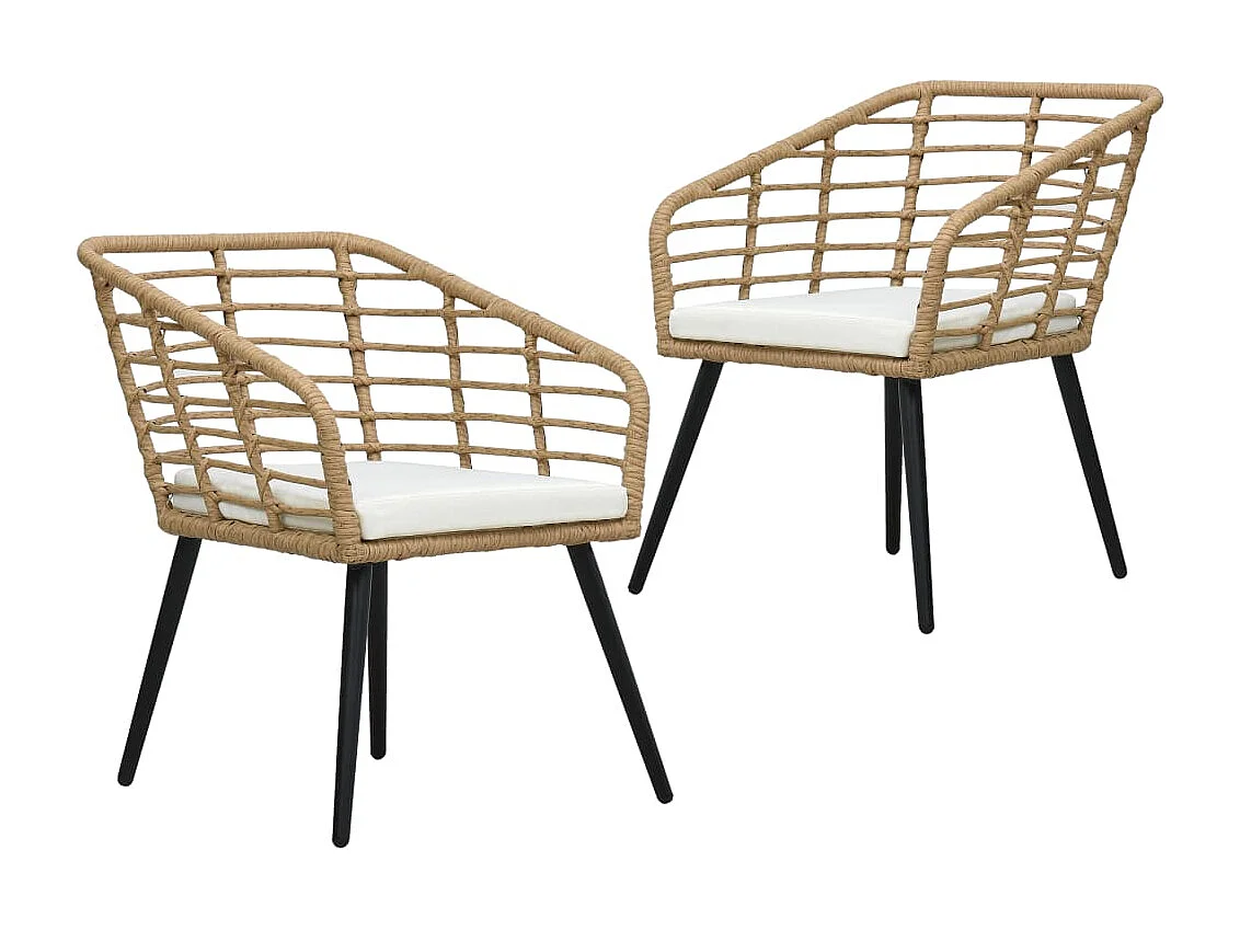Tuinstoelen 2 st met kussens poly rattan eikenkleurig