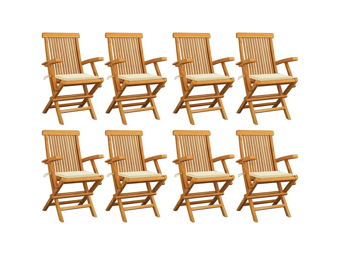 Tuinstoelen 8 st met crèmekleurige kussens massief teakhout