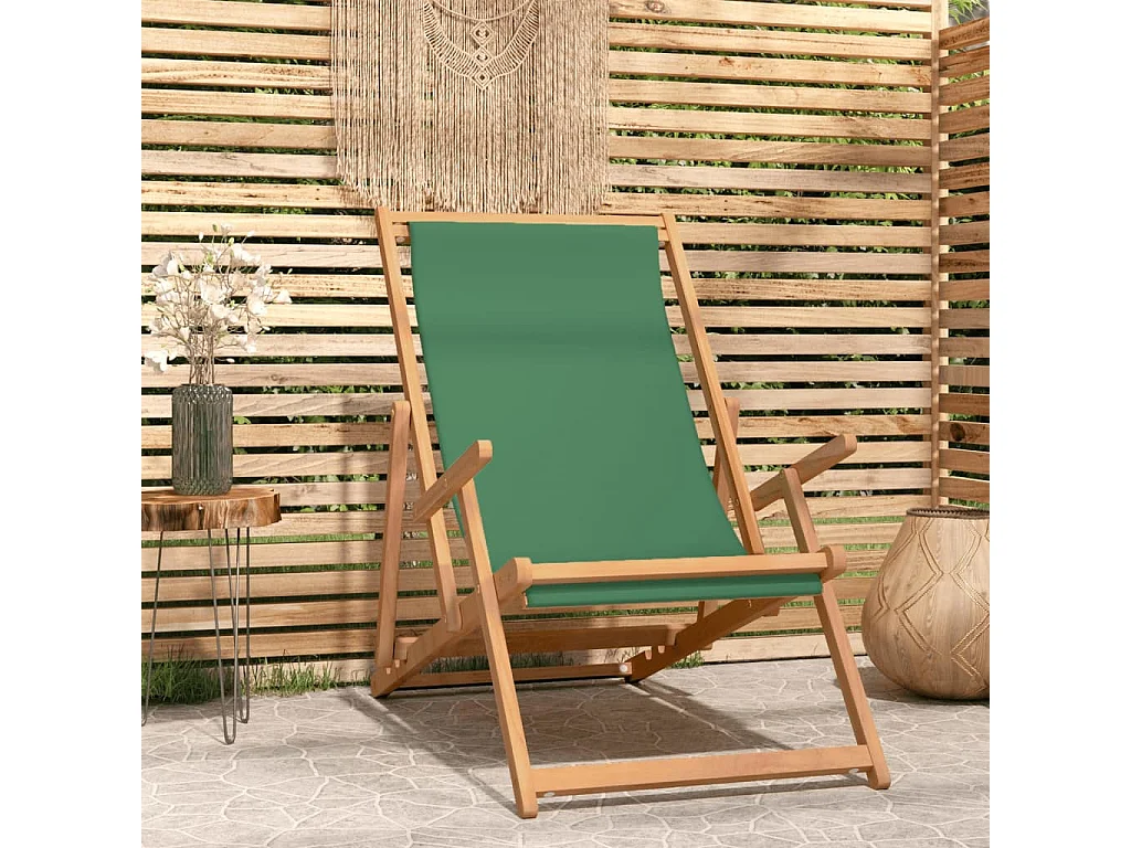 Chaise de plage pliable Bois de teck solide Vert