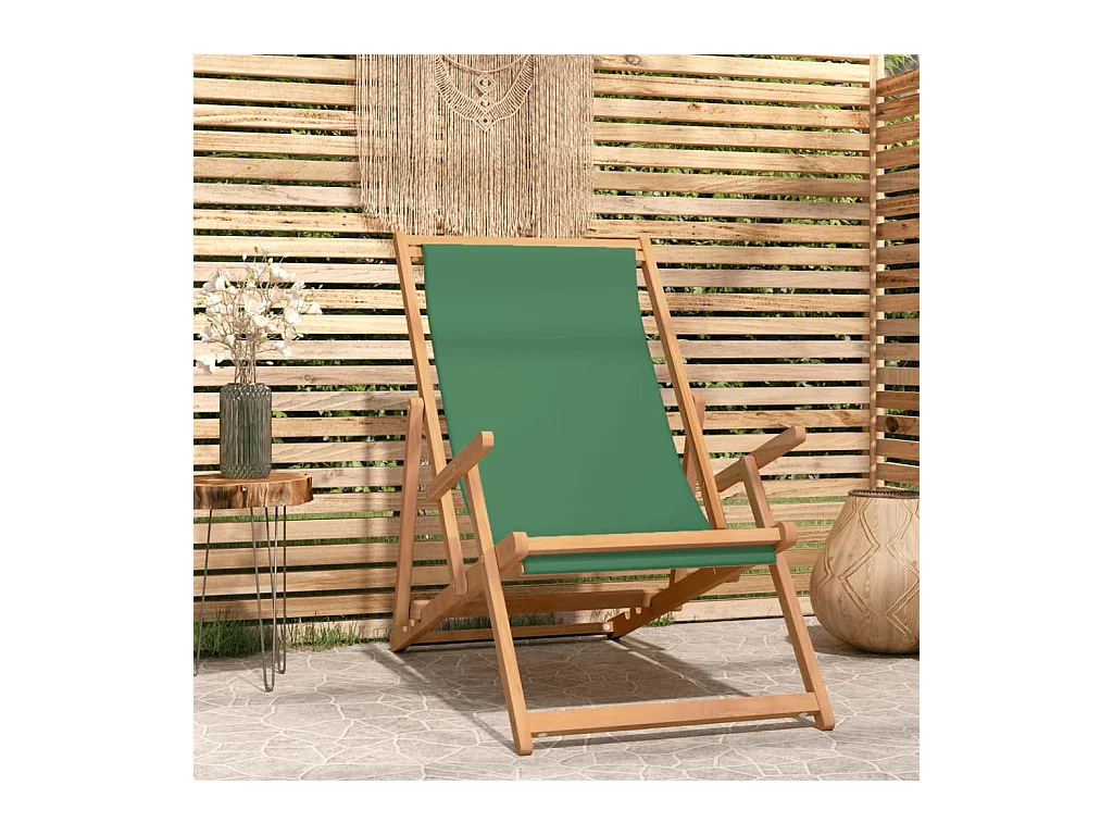 Chaise de plage pliable Bois de teck solide Vert