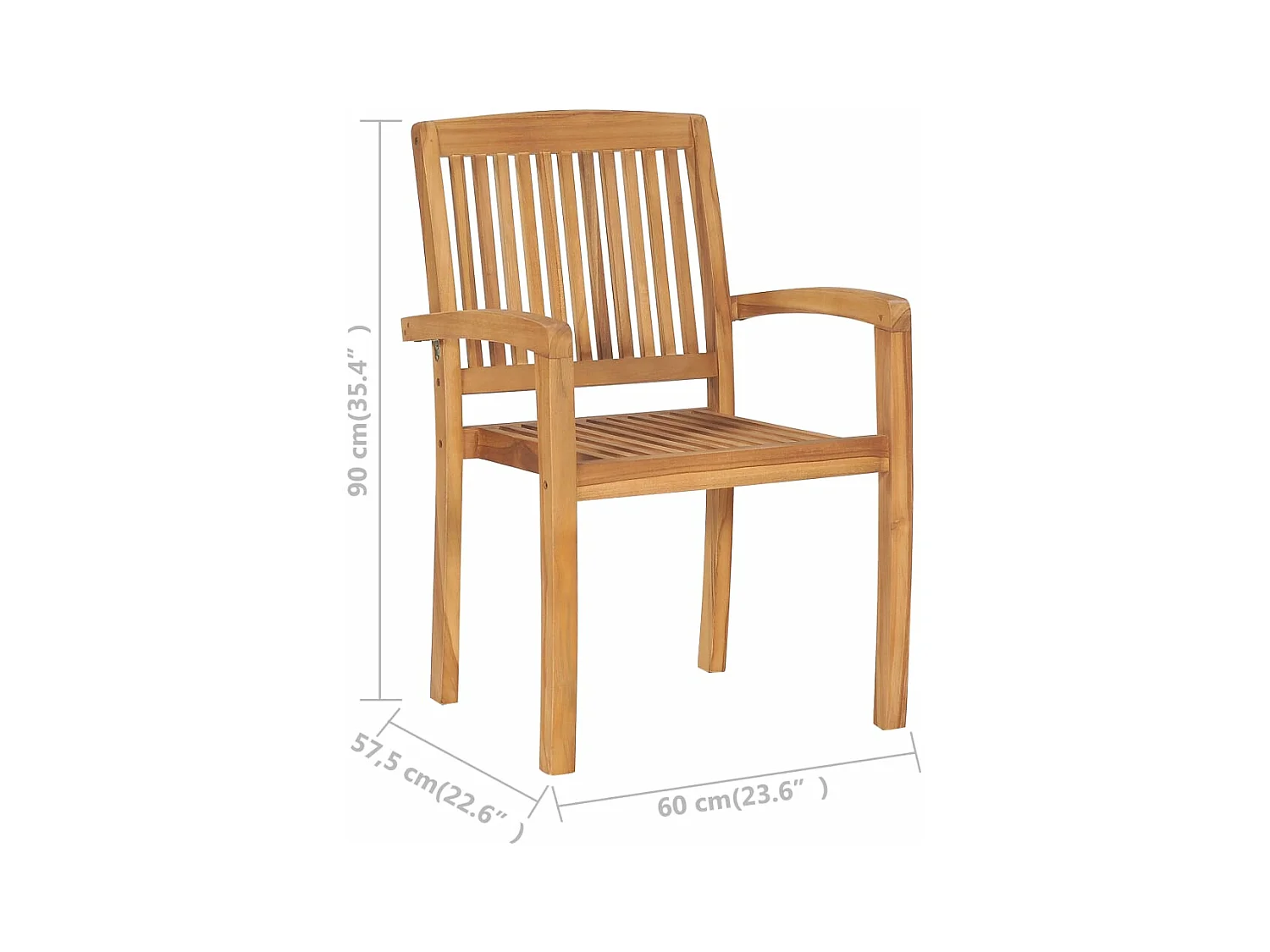 Chaises empilables à manger de jardin lot de 2 Bois teck solide
