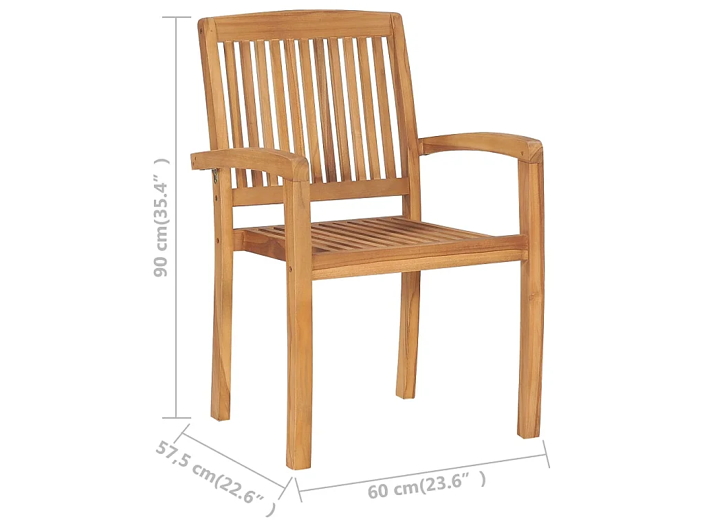 Chaises empilables à manger de jardin lot de 2 Bois teck solide