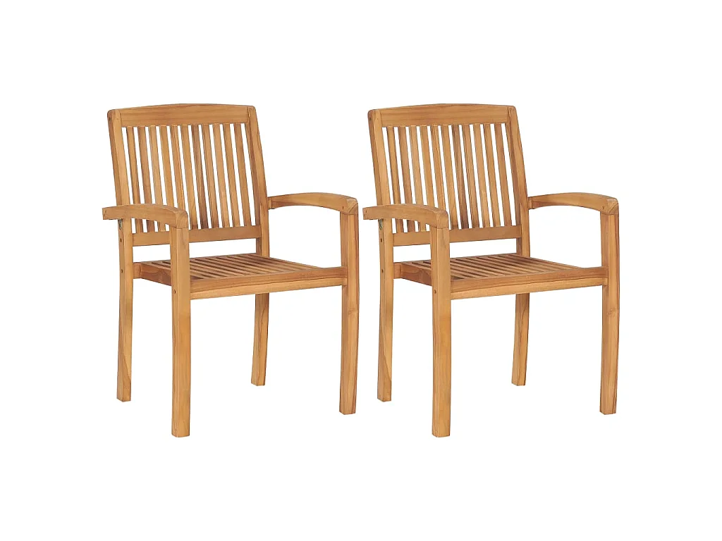 Chaises empilables à manger de jardin lot de 2 Bois teck solide