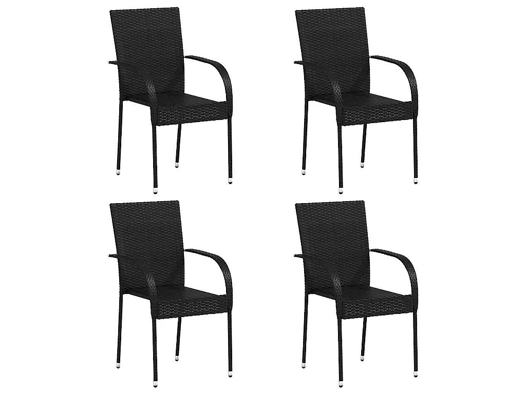Chaises empilables d'extérieur lot de 4 Résine tressée Noir