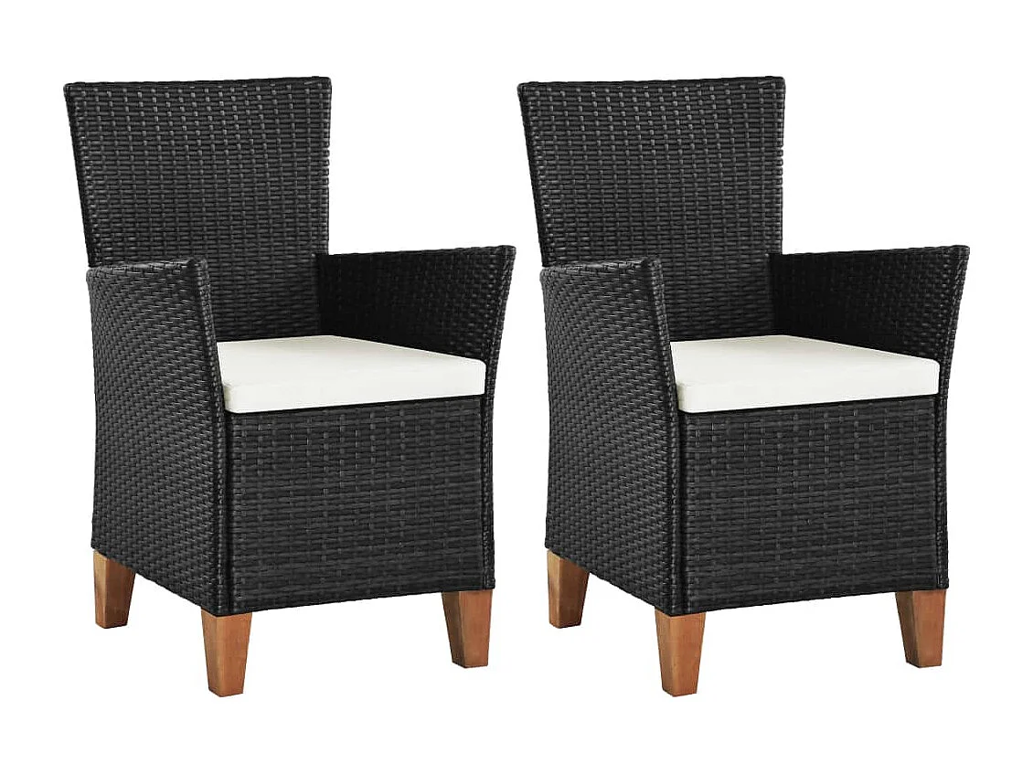 Chaises d'extérieur lot de 2 avec coussins Résine tressée Noir