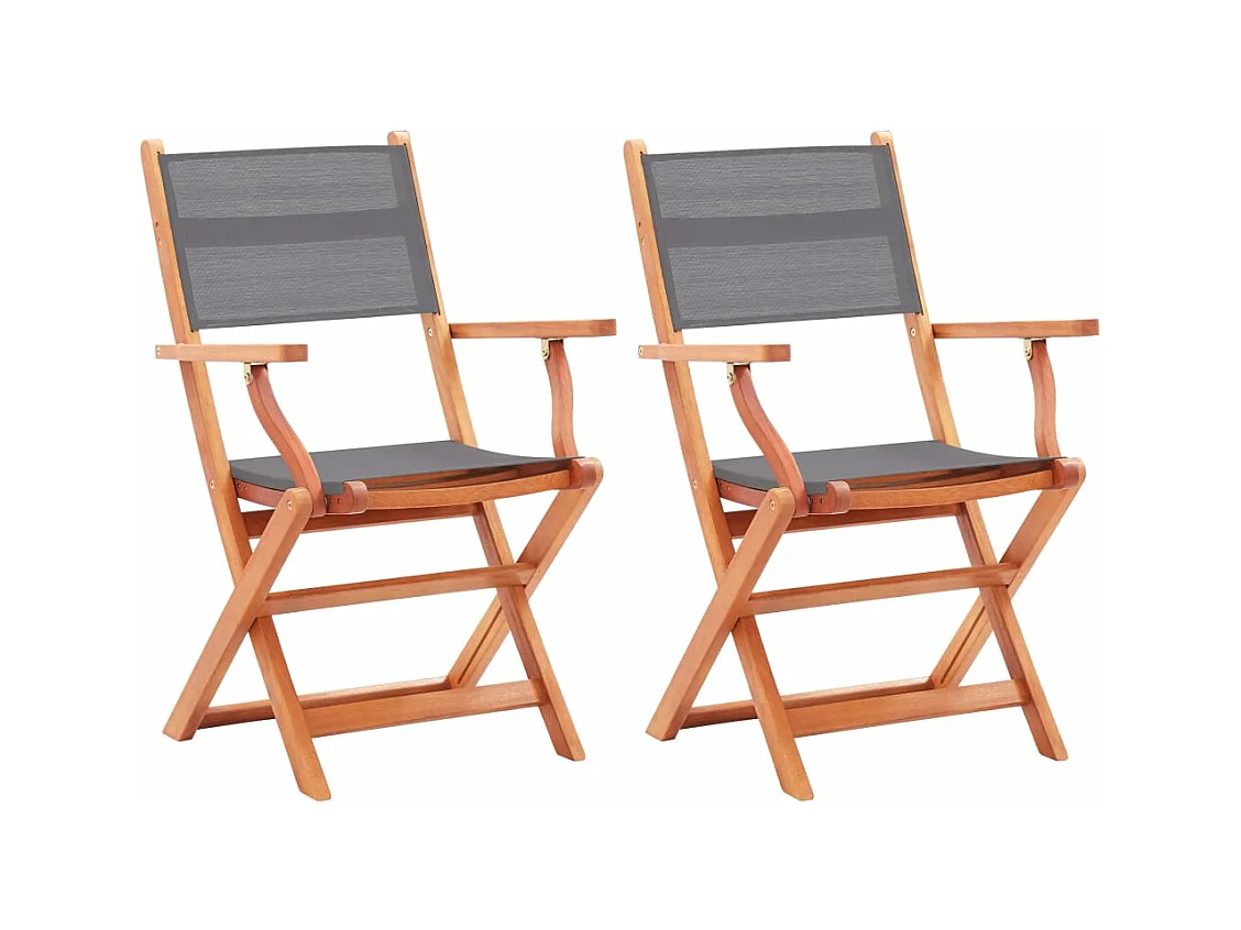 Chaises pliables de jardin lot de 2 Gris Eucalyptus textilène