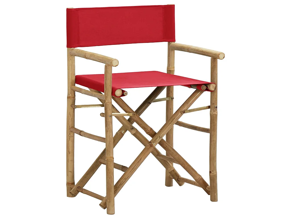 Chaises pliables de directeur lot de 2 Rouge Bambou et tissu