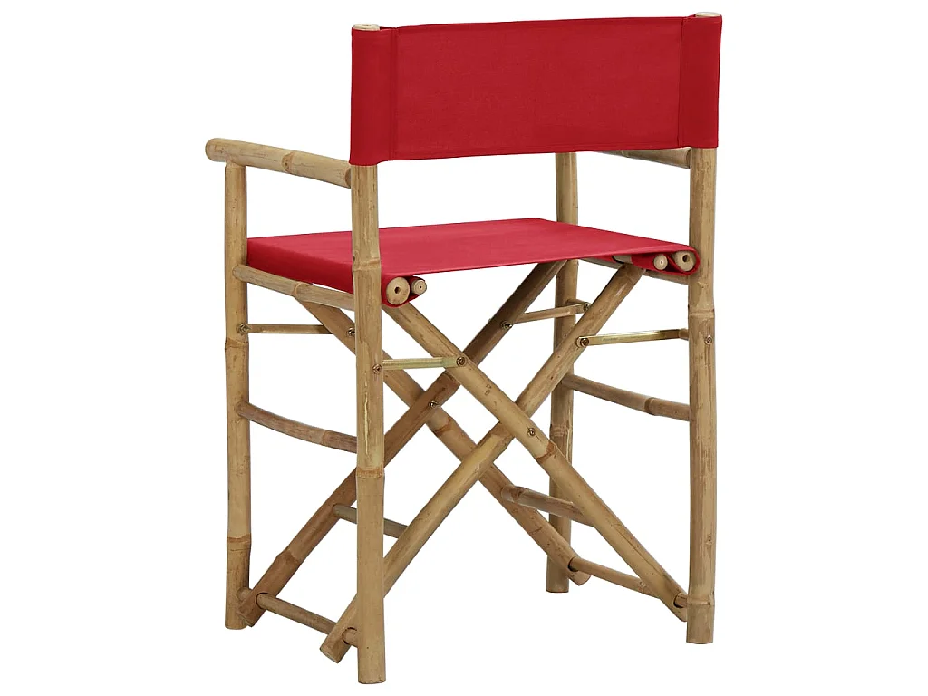 Chaises pliables de directeur lot de 2 Rouge Bambou et tissu