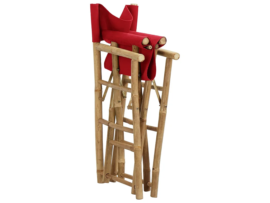 Chaises pliables de directeur lot de 2 Rouge Bambou et tissu