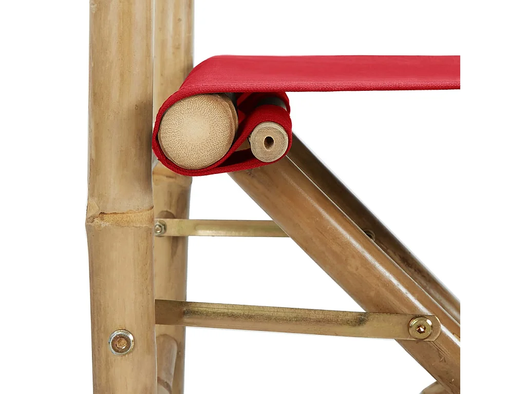 Chaises pliables de directeur lot de 2 Rouge Bambou et tissu