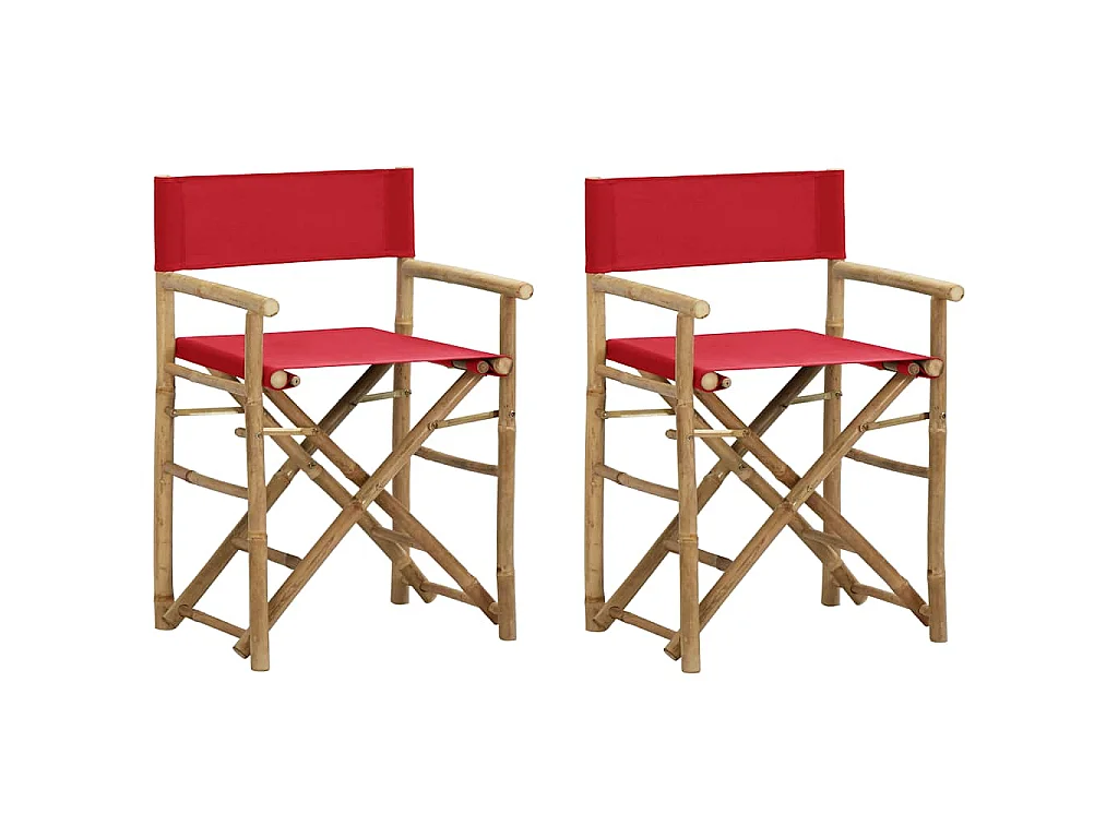 Sillas de director plegables 2 piezas bambú y tela roja
