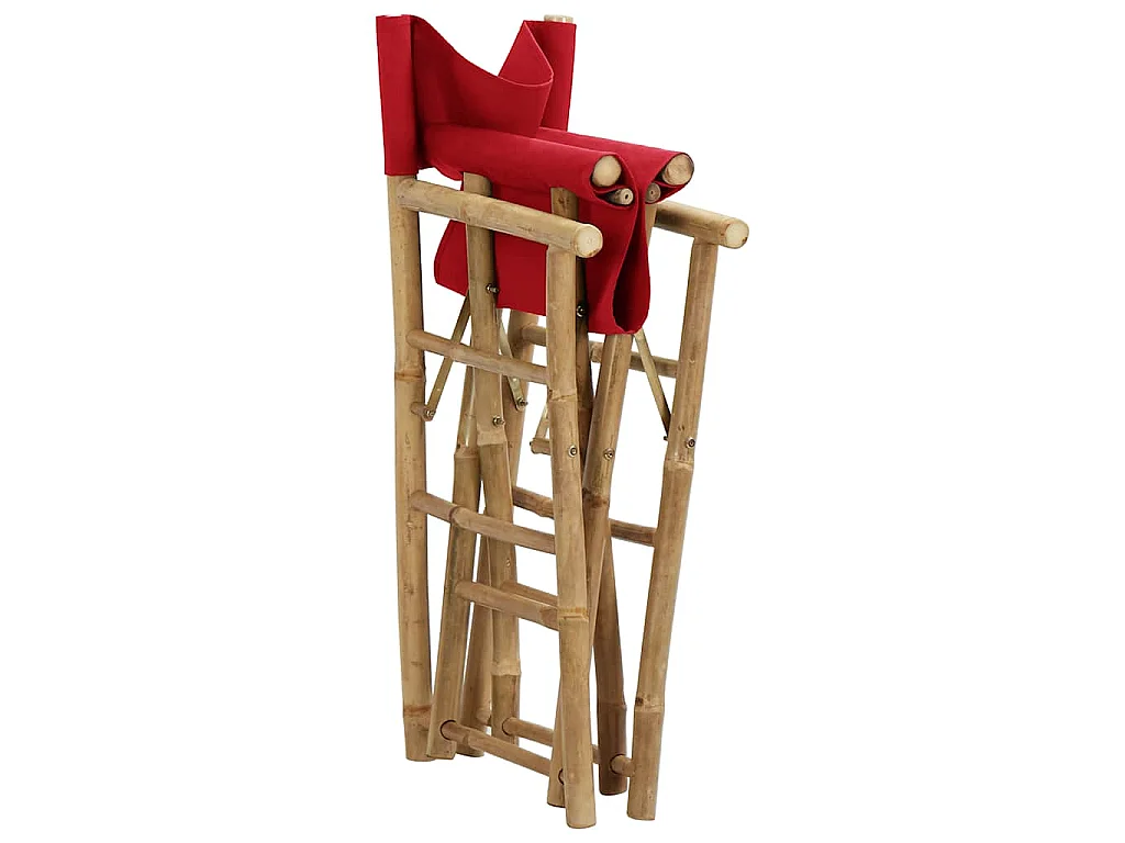 Chaises pliables de directeur lot de 2 Rouge Bambou et tissu