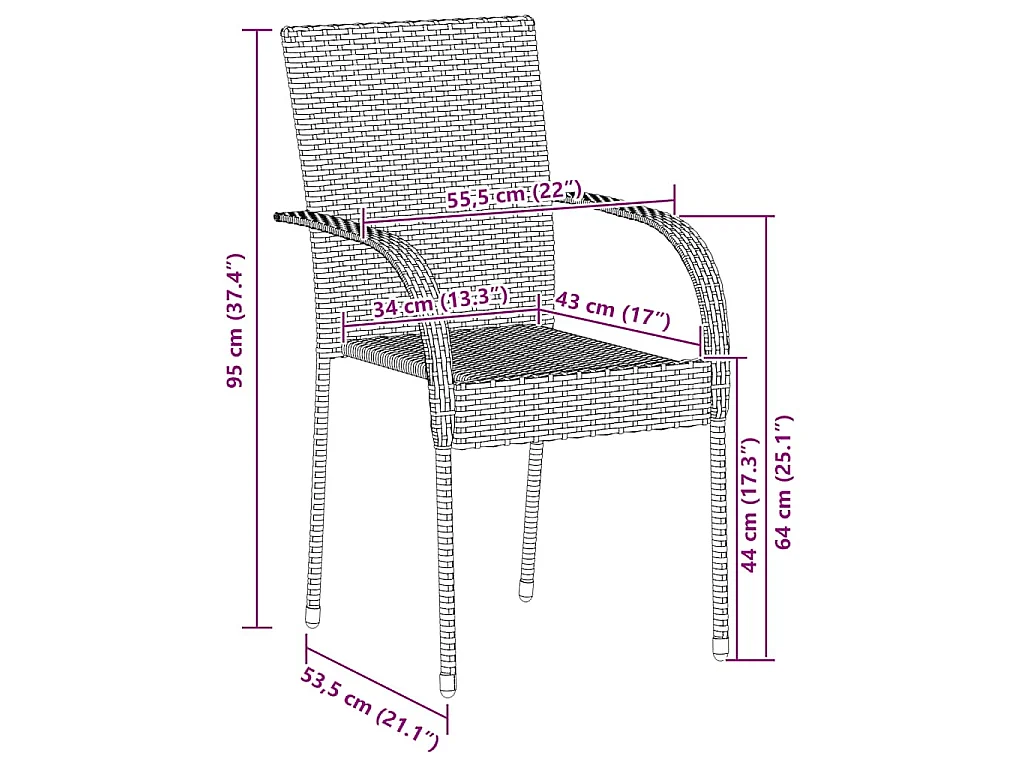 Chaises empilables d'extérieur lot de 2 Gris Résine tressée