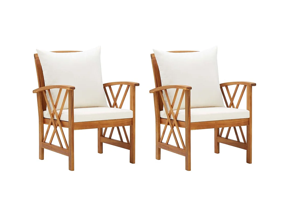 Chaises de jardin avec coussins lot de 2 Bois d'acacia massif
