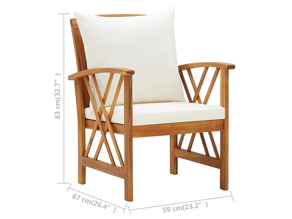 Tuinstoelen 2 st met kussens massief acaciahout
