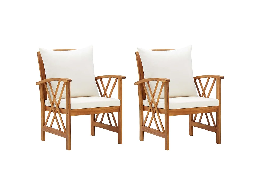 Chaises de jardin avec coussins lot de 2 Bois d'acacia massif