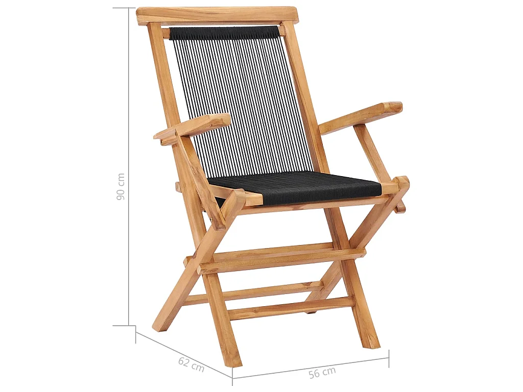 Opklapbare stoelen, 2 stuks, massief teakhout en touw