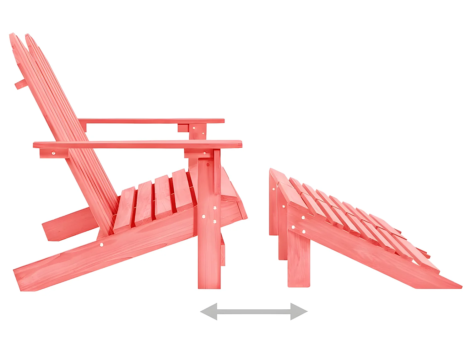 Chaise de jardin Adirondack 2 places et pouf Sapin Rose