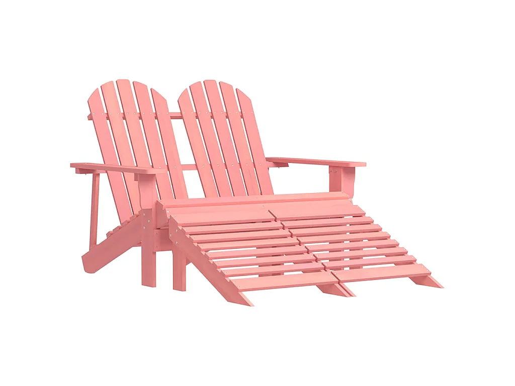 Sedia da Giardino a 2 Posti con Pouf in Legno di Abete Rosa