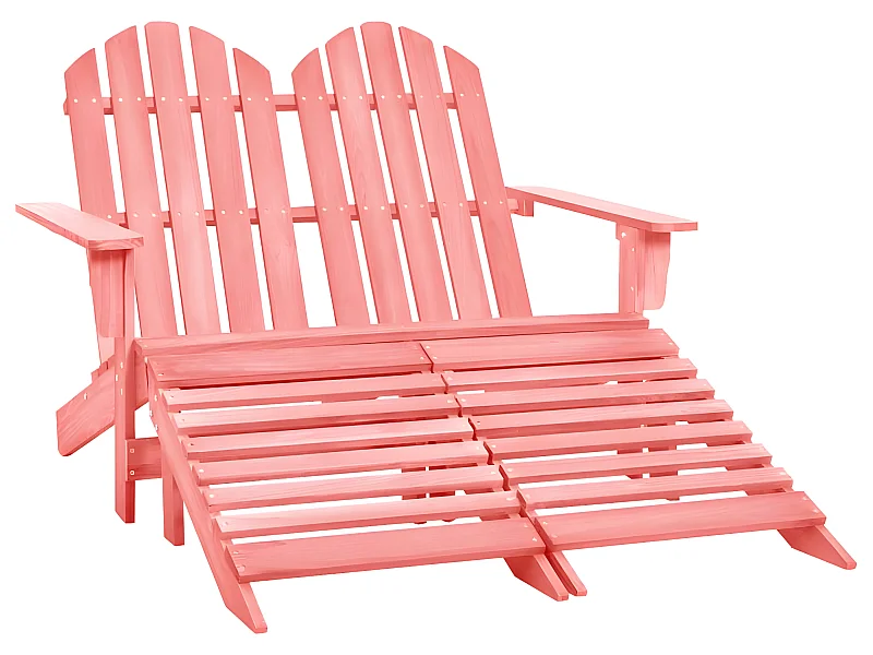 Chaise de jardin Adirondack 2 places et pouf Sapin Rose