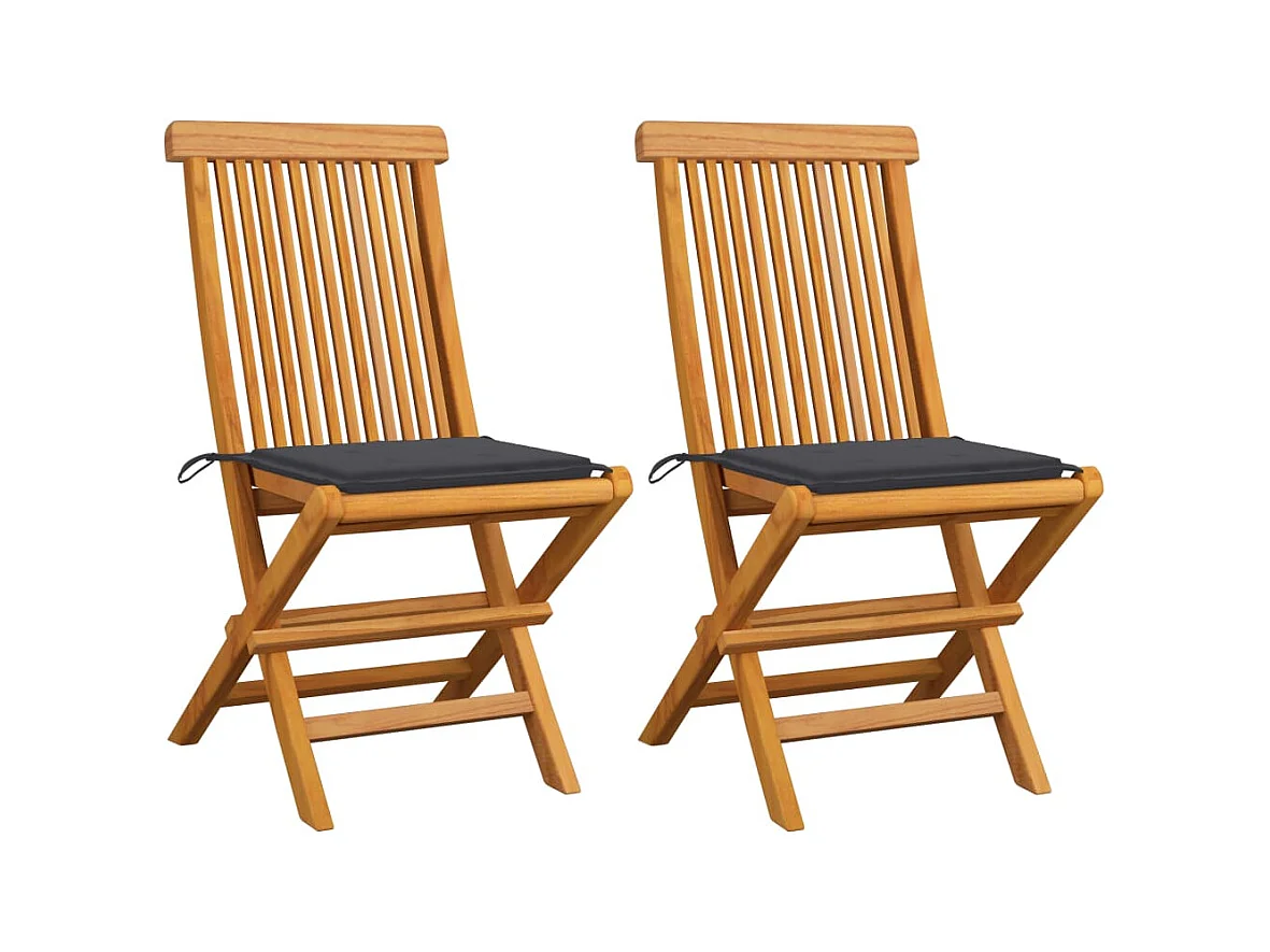 Tuinstoelen 2 st met antracietkleurige kussens massief teakhout