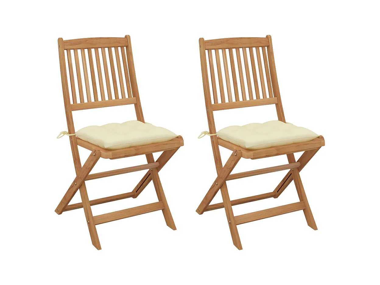 Tuinstoelen 2 st inklapbaar met kussens massief acaciahout