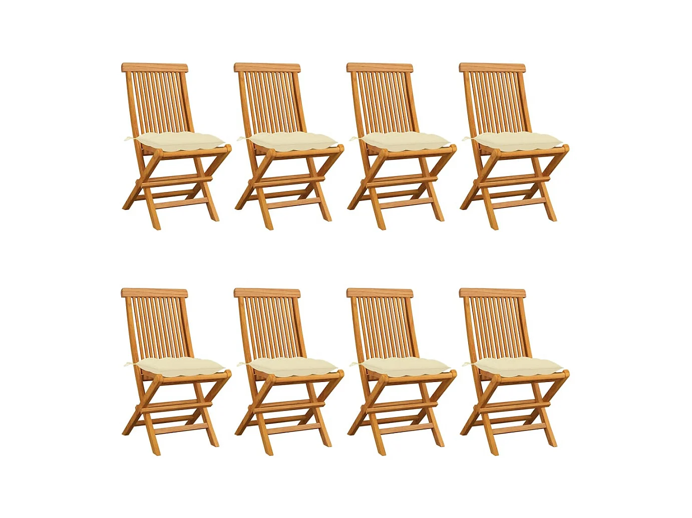 Chaises de jardin et coussins blanc crème lot de 8 Teck massif
